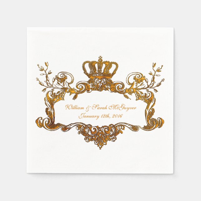 Elegant Regal Wedding Gold Text Paper Napkins (Front)