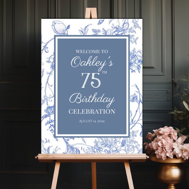 Elegant Regency Blue floral birthday welcome sign (Creator Uploaded)