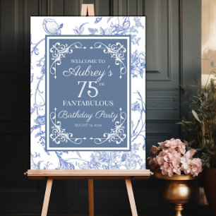 Elegant Regency Blue floral birthday welcome sign