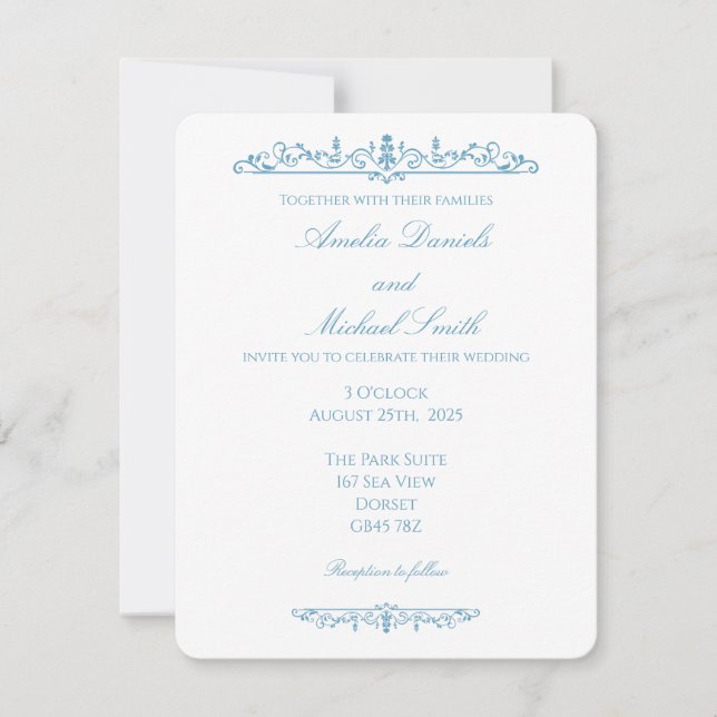 Elegant Regency Blue  Vintage Wedding Invitation (Front)