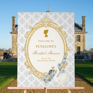 Elegant Regency Era Blue and Gold Bridal Shower Acrylic Sign