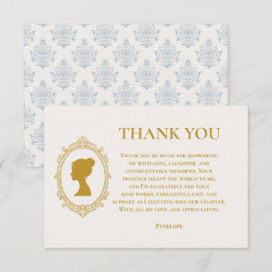 Elegant Regency Era Blue and Gold Bridal Shower Thank You Card