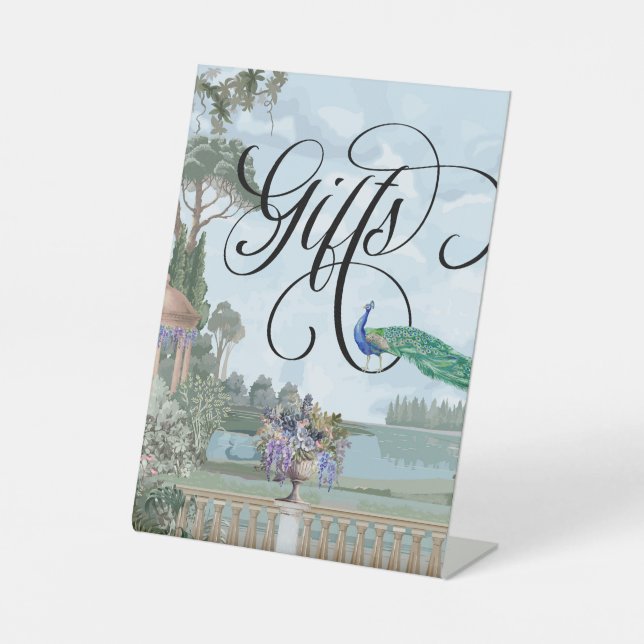 Elegant Regency Era Garden Wedding Gift Table Pedestal Sign (Front)