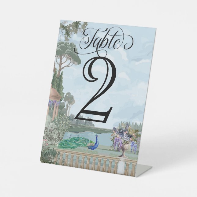 Elegant Regency Era Garden Wedding Table Number Pedestal Sign (Front)