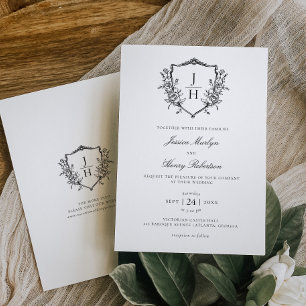 Elegant Regency Floral Crest Monogram Wedding Invitation