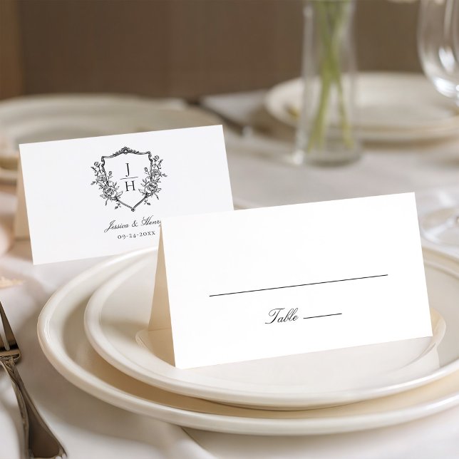 Elegant Regency Floral Crest Monogram Wedding  Place Card (Creator Uploaded)