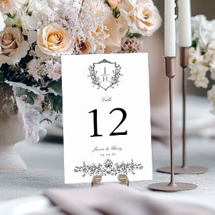 Elegant Regency Floral Crest Monogram Wedding  Table Number