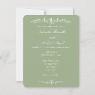 Elegant Regency Green Vintage Wedding Invitation
