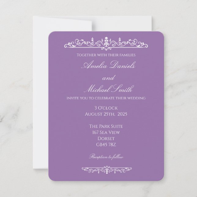 Elegant Regency Purple Vintage Wedding Invitation (Front)