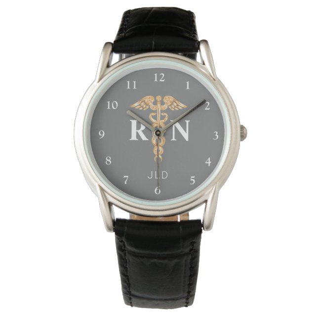 Elegant Registered Nurse Grey Black Monogram Mens Watch (Front)