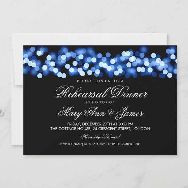 Elegant Rehearsal Dinner Blue Hollywood Glam Invitation (Front)