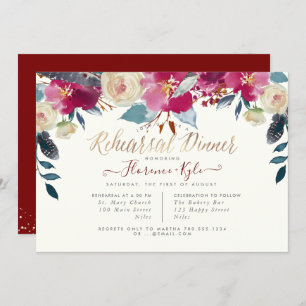 Elegant Rehearsal Dinner Blush Burgundy Boho Invitation