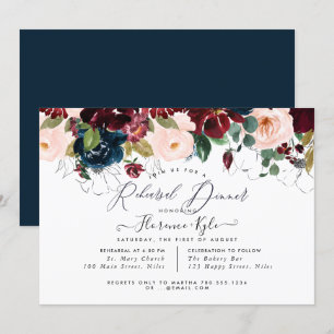Elegant Rehearsal Dinner Burgundy+Navy Invitation