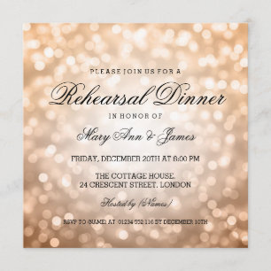 Elegant Rehearsal Dinner Copper Glitter Lights Invitation