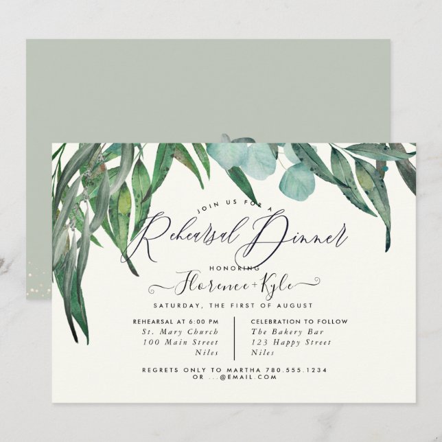 Elegant Rehearsal Dinner Eucalyptus Greenery Invitation (Front/Back)