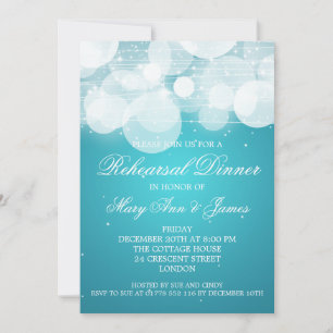 Elegant Rehearsal Dinner Glow & Sparkle Turquoise Invitation