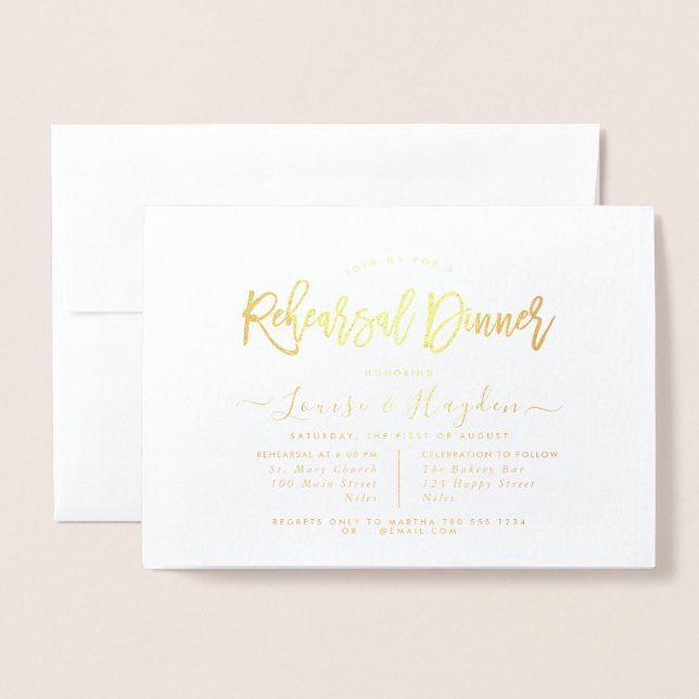 Elegant Rehearsal Dinner, Gold Foil Card (Front With Envelope)