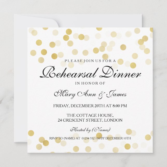 Elegant Rehearsal Dinner Gold Foil Glitter Lights Invitation (Front)