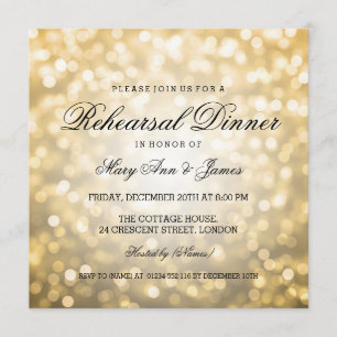 Elegant Rehearsal Dinner Gold Glitter Lights Invitation