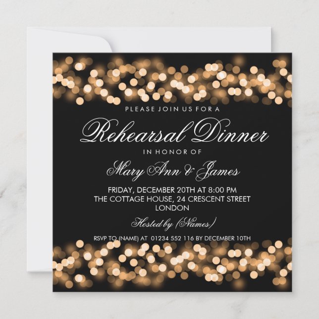 Elegant Rehearsal Dinner Gold Hollywood Glam Invitation (Front)