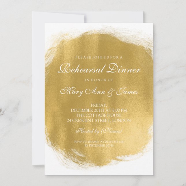Elegant Rehearsal Dinner Gold Paint Look Invitation (Front)