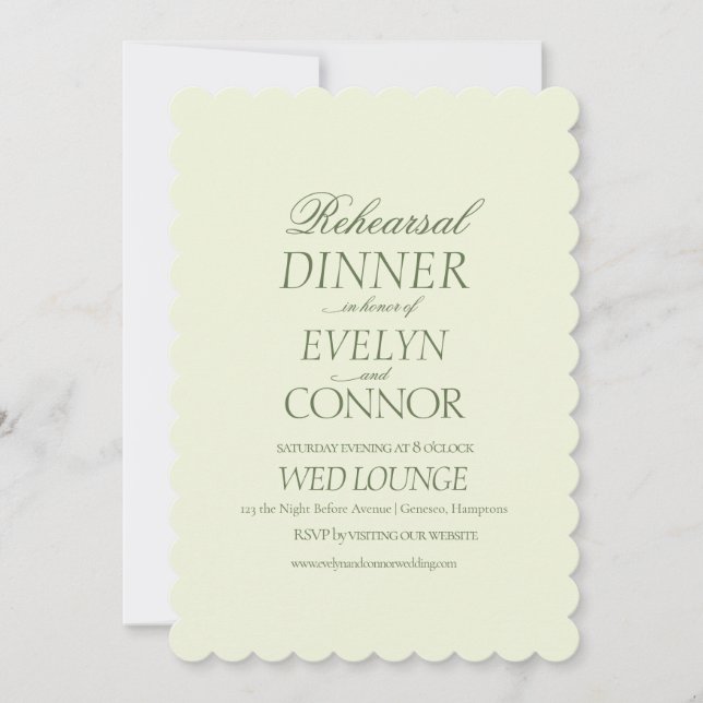 Elegant Rehearsal Dinner Green Wedding Holiday Card (Front)