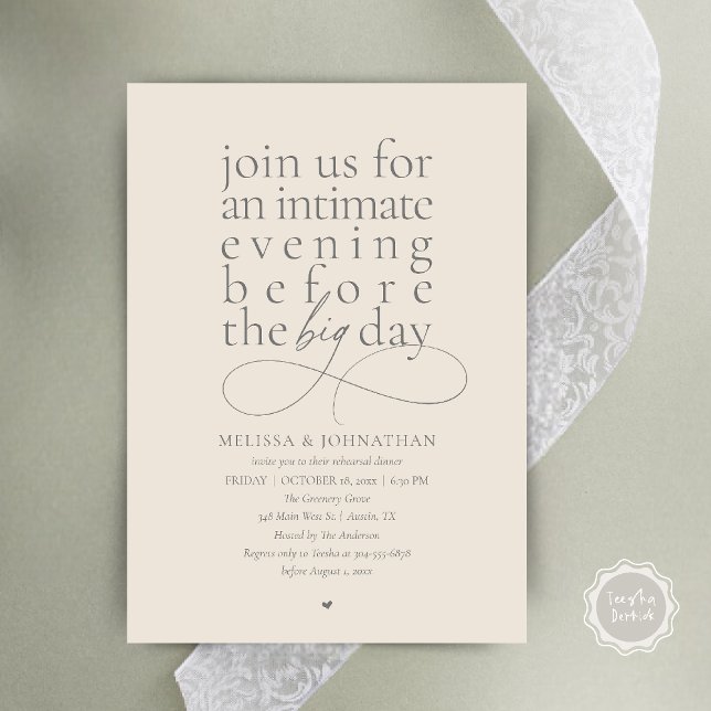 Elegant Rehearsal Dinner Intimate Evening Invitation (Modern Elegant Rehearsal Dinner Intimate Evening before big day Invitation Card in Cream Grey)
