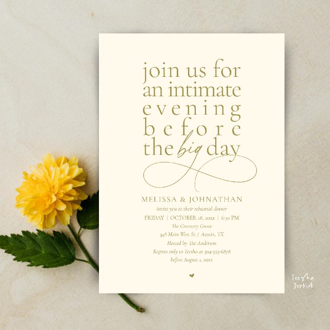 Elegant Rehearsal Dinner Intimate Evening Invitation (Modern Elegant Rehearsal Dinner Intimate Evening before big day Invitation Card in Yellow Gold)