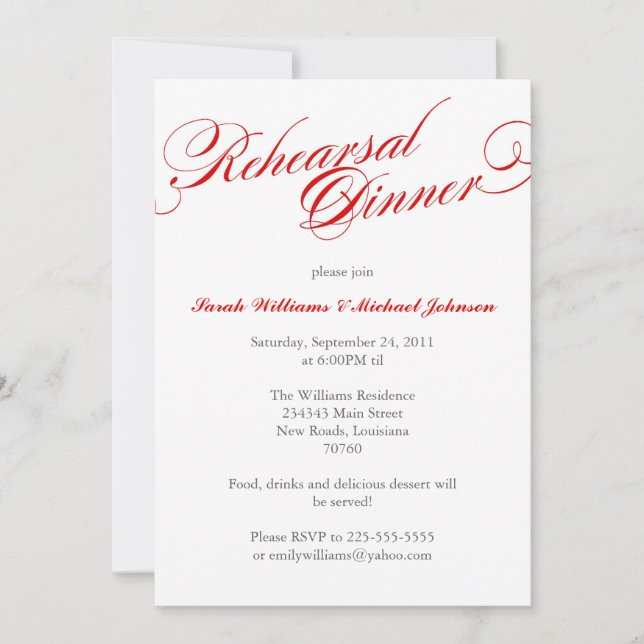 Elegant Rehearsal Dinner Invitation (Front)