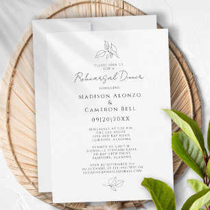 Elegant Rehearsal Dinner Leaves Black & White     Invitation