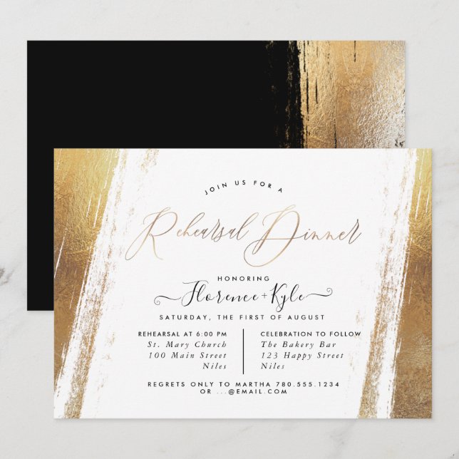 Elegant Rehearsal Dinner Minimalist Brushstrokes Invitation (Front/Back)