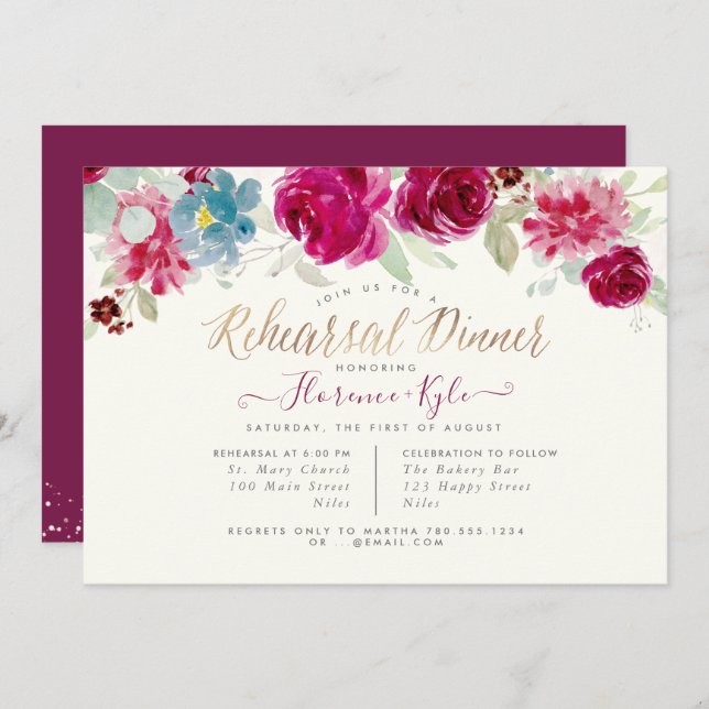 Elegant Rehearsal Dinner Mint Berries Invitation (Front/Back)