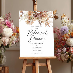 Elegant Rehearsal Dinner neutral floral welcome Poster