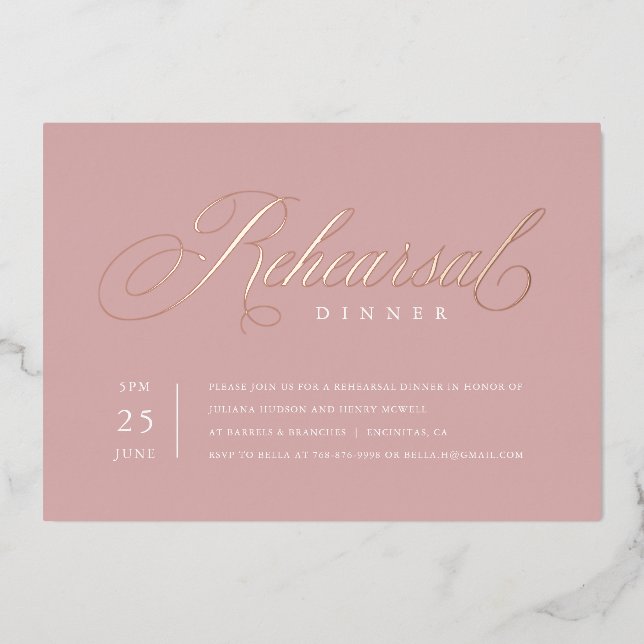 Elegant Rehearsal Dinner Rose Gold Foil Invitation (Front)