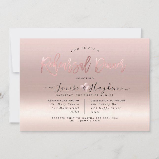 Elegant Rehearsal Dinner, Rose Gold Gradient Invitation (Front)