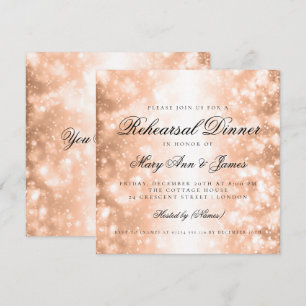 Elegant Rehearsal Dinner Rose Gold Shimmer Lights Invitation