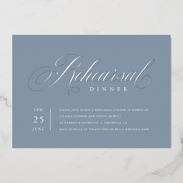 Elegant Rehearsal Dinner Silver Foil Invitation (Front)