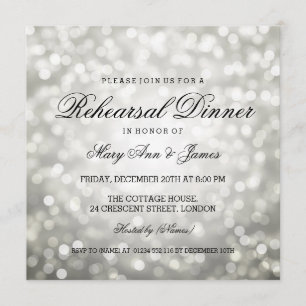 Elegant Rehearsal Dinner Silver Glitter Lights Invitation