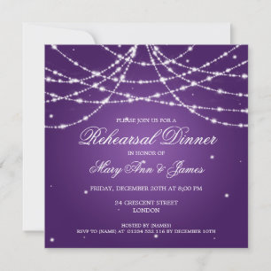 Elegant Rehearsal Dinner Sparkling String Purple Invitation