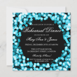 Elegant Rehearsal Dinner Turquoise Sparkly Lights Invitation