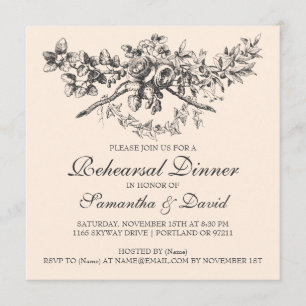 Elegant Rehearsal Dinner Vintage Floral Black Invitation