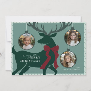 Elegant Reindeer 3 Photos Christmas Card