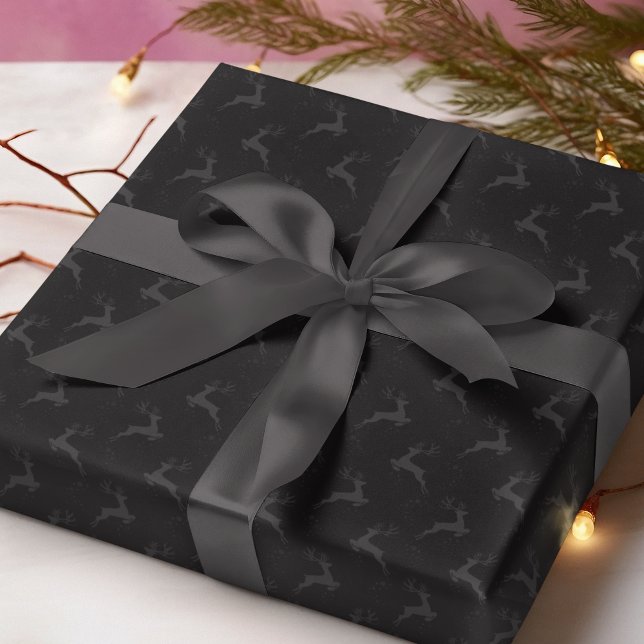 Elegant Reindeer Black Monotone Christmas Wrapping Paper (Creator Uploaded)
