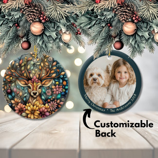 Elegant Reindeer Christmas Customisable Ceramic Tree Decoration