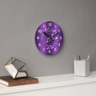 Elegant Reindeer Christmas Purple Round Clock