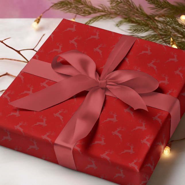 Elegant Reindeer Crimson Red Monotone Christmas Wrapping Paper (Creator Uploaded)