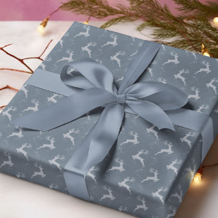 Elegant Reindeer Dusty Blue Monotone Christmas Wrapping Paper