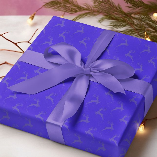 Elegant Reindeer Electric Blue Monotone Christmas Wrapping Paper (Creator Uploaded)