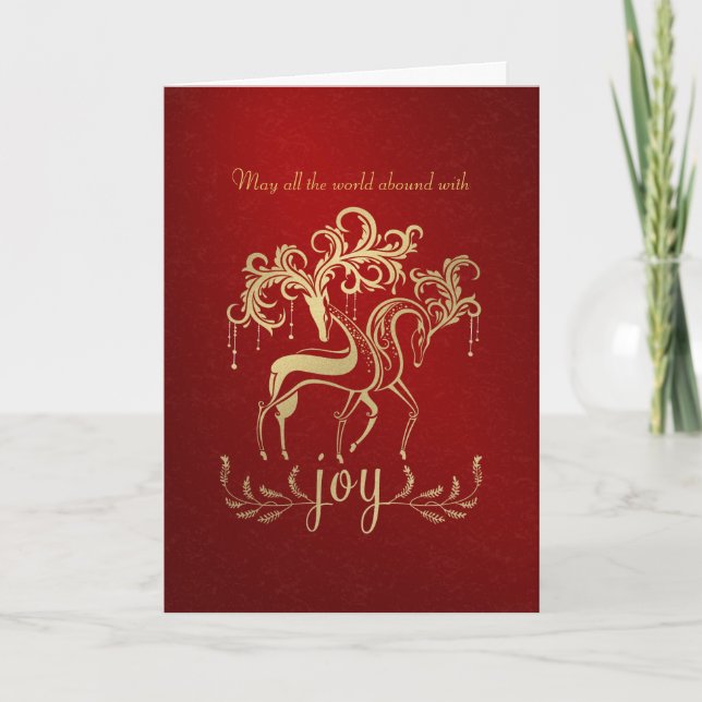 Elegant Reindeer Faux Gold-Foil Business Christmas Holiday Card (Front)