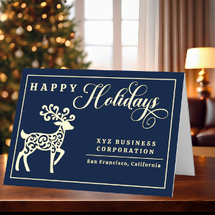 Elegant Reindeer Happy Holidays Gold Foil Business Holiday Card